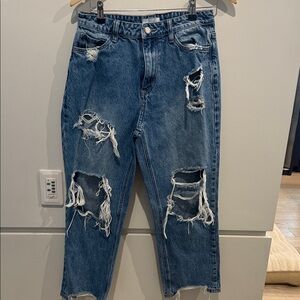 Classic Distressed Blue Cropped Jeans